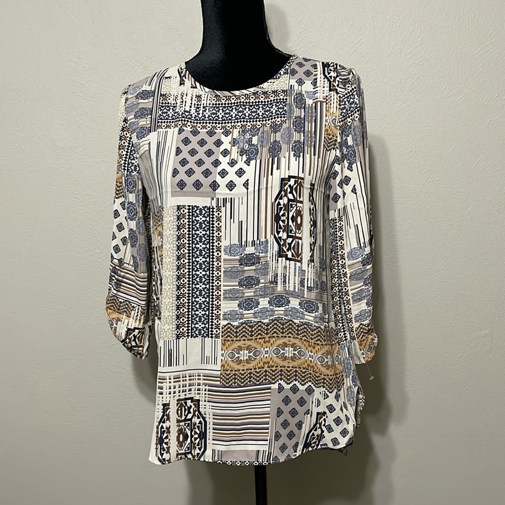 NWT Pink Owl Apparel Women's Neutral Pattern Print Top in Medium